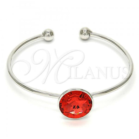 Rhodium Plated Individual Bangle, with Padparadscha Swarovski Crystals, Polished, Rhodium Finish, 07.239.0012.8 (02 MM Thickness, One size fits all)