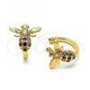 Oro Laminado Earcuff Earring, Gold Filled Style Bee Design, with Multicolor Micro Pave, Polished, Golden Finish, 02.210.0684.1