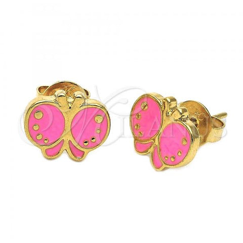 Oro Laminado Stud Earring, Gold Filled Style Butterfly Design, Pink Enamel Finish, Golden Finish, 02.64.0359 *PROMO*