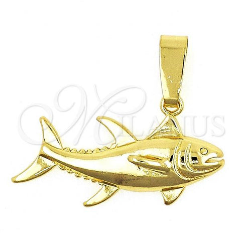 Oro Laminado Fancy Pendant, Gold Filled Style Fish Design, Diamond Cutting Finish, Golden Finish, 5.180.031