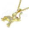 Oro Laminado Fancy Pendant, Gold Filled Style Elephant Design, with White and Garnet Crystal, Polished, Golden Finish, 05.351.0101