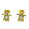 Oro Laminado Stud Earring, Gold Filled Style Turtle Design, with White Cubic Zirconia and White Micro Pave, Polished, Golden Finish, 02.210.0750