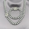 Stainless Steel Necklace and Bracelet, Miami Cuban Design, Polished, Steel Finish, 06.116.0041