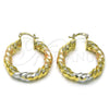 Oro Laminado Medium Hoop, Gold Filled Style Hollow and Twist Design, Polished, Tricolor, 02.170.0470.35