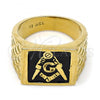 Oro Laminado Mens Ring, Gold Filled Style Black Enamel Finish, Golden Finish, 01.185.0011.09 (Size 9)