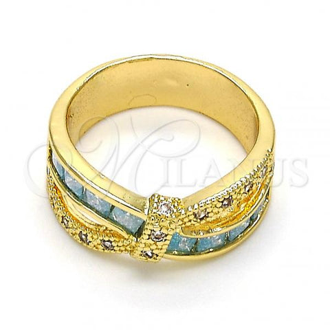 Oro Laminado Multi Stone Ring, Gold Filled Style with Aquamarine and White Cubic Zirconia, Polished, Golden Finish, 01.210.0045.13.08 (Size 8)