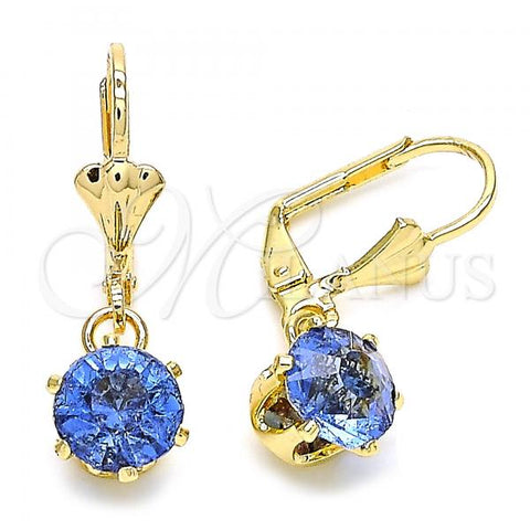 Oro Laminado Leverback Earring, Gold Filled Style with Light Sapphire Crystal, Polished, Golden Finish, 02.122.0112.2