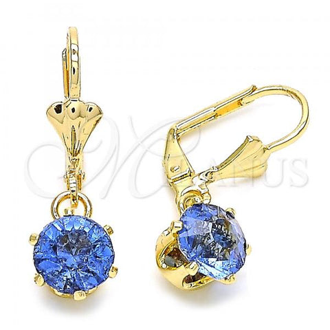 Oro Laminado Leverback Earring, Gold Filled Style with Light Sapphire Crystal, Polished, Golden Finish, 02.122.0112.2