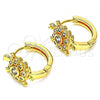 Oro Laminado Huggie Hoop, Gold Filled Style Turtle Design, with White Cubic Zirconia, Polished, Golden Finish, 02.210.0714.15