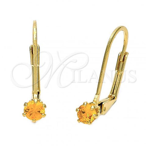 Oro Laminado Leverback Earring, Gold Filled Style with Golden Cubic Zirconia, Polished, Golden Finish, 5.128.106.1