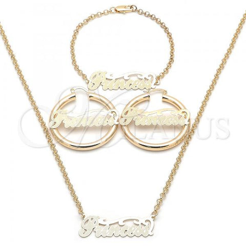 Oro Laminado Necklace, Bracelet and Earring, Gold Filled Style Polished, Golden Finish, 06.63.0235