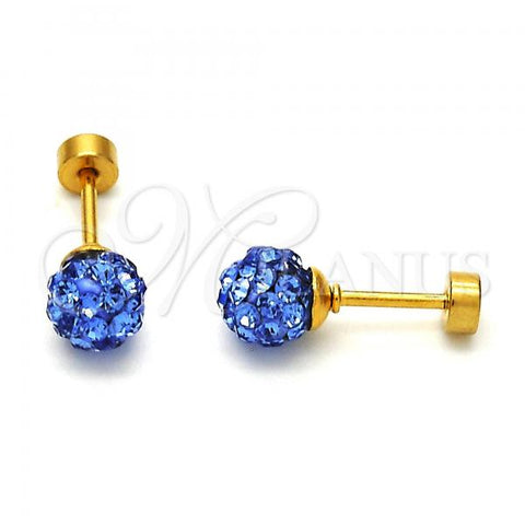 Stainless Steel Stud Earring, Ball Design, with Bermuda Blue Crystal, Polished, Golden Finish, 02.271.0010.7