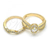 Oro Laminado Wedding Ring, Gold Filled Style Duo Design, with White Cubic Zirconia, Polished, Golden Finish, 01.284.0029.07 (Size 7)