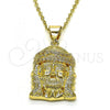 Oro Laminado Religious Pendant, Gold Filled Style Jesus Design, with White Micro Pave, Polished, Golden Finish, 05.342.0148