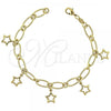 Oro Laminado Charm Bracelet, Gold Filled Style Star Design, Polished, Golden Finish, 5.021.003