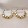 Oro Laminado Medium Hoop, Gold Filled Style Ball and Hollow Design, Diamond Cutting Finish, Golden Finish, 02.170.0413.1.35