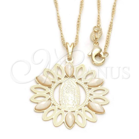 Oro Laminado Pendant Necklace, Gold Filled Style Guadalupe Design, with Gray Pearl, Polished, Golden Finish, 04.09.0054.18