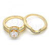 Oro Laminado Wedding Ring, Gold Filled Style Duo Design, with White Cubic Zirconia, Polished, Golden Finish, 01.284.0028.07 (Size 7)