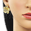 Oro Laminado Stud Earring, Gold Filled Style Flower Design, Matte Finish, Golden Finish, 02.282.0057