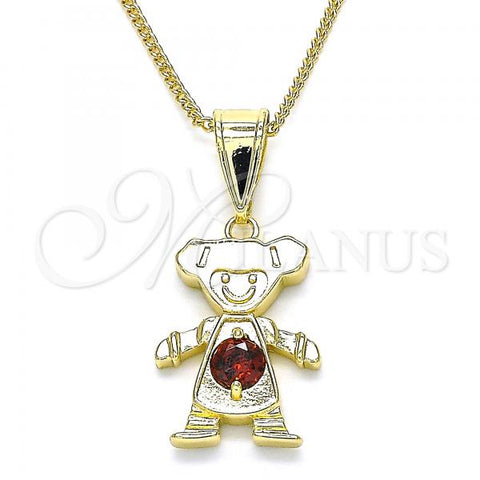Oro Laminado Pendant Necklace, Gold Filled Style Little Girl Design, with Garnet Cubic Zirconia, Polished, Golden Finish, 04.253.0013.20