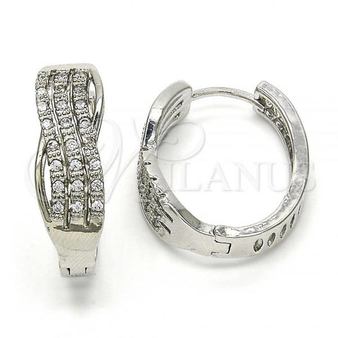 Oro Laminado Huggie Hoop, Gold Filled Style with White Micro Pave, Polished, Rhodium Finish, 02.267.0039.20