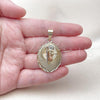 Oro Laminado Religious Pendant, Gold Filled Style San Judas Design, Diamond Cutting Finish, Tricolor, 05.120.0099