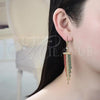 Oro Laminado Long Earring, Gold Filled Style with Multicolor Crystal, Polished, Golden Finish, 02.351.0038.2