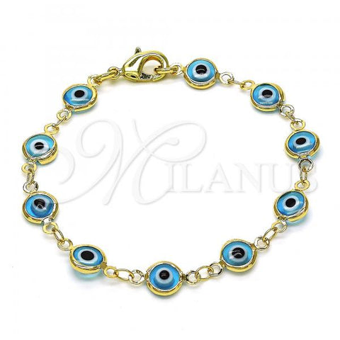 Oro Laminado Fancy Bracelet, Gold Filled Style Evil Eye Design, Acqua Resin Finish, Golden Finish, 5.039.005.06