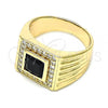 Oro Laminado Mens Ring, Gold Filled Style with Black Cubic Zirconia and White Micro Pave, Polished, Golden Finish, 01.266.0049.2.11