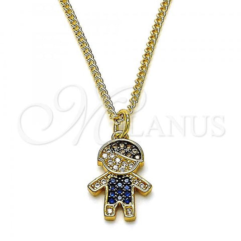 Oro Laminado Pendant Necklace, Gold Filled Style Little Boy Design, with Multicolor and White Micro Pave, Black Enamel Finish, Golden Finish, 04.341.0023.2.20