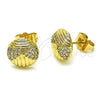 Oro Laminado Stud Earring, Gold Filled Style Ball Design, with White Micro Pave, Polished, Golden Finish, 02.411.0013