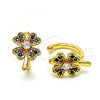 Oro Laminado Earcuff Earring, Gold Filled Style Four-leaf Clover Design, with Multicolor Micro Pave, Polished, Golden Finish, 02.210.0694.1