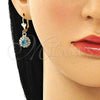 Oro Laminado Leverback Earring, Gold Filled Style with Blue Topaz and White Crystal, Polished, Golden Finish, 02.122.0113.8