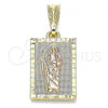 Oro Laminado Religious Pendant, Gold Filled Style San Judas Design, Polished, Tricolor, 05.351.0176