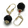 Oro Laminado Dangle Earring, Gold Filled Style Ball Design, with Black and Garnet Crystal, Polished, Golden Finish, 02.63.2757