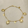 Oro Laminado Charm Anklet , Gold Filled Style Heart and Ball Design, Polished, Golden Finish, 03.32.0593.10
