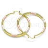 Oro Laminado Large Hoop, Gold Filled Style Hollow Design, Diamond Cutting Finish, Tricolor, 02.213.0440.1.50