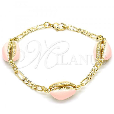 Oro Laminado Fancy Bracelet, Gold Filled Style Shell Design, Pink Enamel Finish, Golden Finish, 03.63.2091.1.08