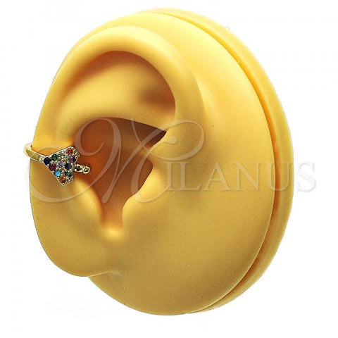 Oro Laminado Earcuff Earring, Gold Filled Style with Multicolor Micro Pave, Polished, Golden Finish, 02.210.0691.1
