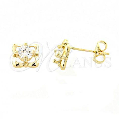 Oro Laminado Stud Earring, Gold Filled Style with White Cubic Zirconia, Polished, Golden Finish, 02.165.0161 *PROMO*