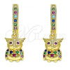 Oro Laminado Huggie Hoop, Gold Filled Style Owl Design, with Multicolor Micro Pave, Polished, Golden Finish, 02.316.0076.15