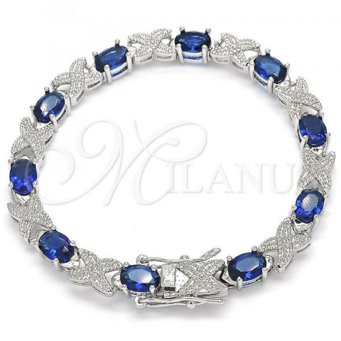 Rhodium Plated Tennis Bracelet, with Sapphire Blue Cubic Zirconia, Polished, Rhodium Finish, 03.168.0026.7.07
