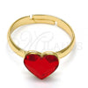 Oro Laminado Multi Stone Ring, Gold Filled Style Heart Design, with Light Siam Swarovski Crystals, Polished, Golden Finish, 01.239.0002.7 (One size fits all)