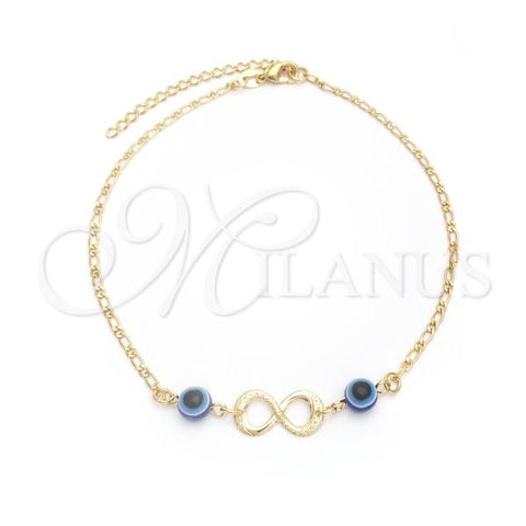 Oro Laminado Charm Anklet , Gold Filled Style Evil Eye and Infinite Design, Polished, Golden Finish, 03.32.0541.10
