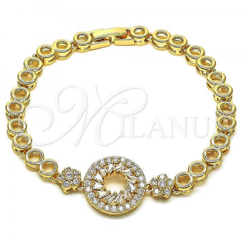 Oro Laminado Fancy Bracelet, Gold Filled Style Flower Design, with White Cubic Zirconia, Polished, Golden Finish, 03.283.0140.07