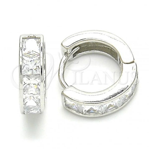 Sterling Silver Huggie Hoop, with White Cubic Zirconia, Polished, Rhodium Finish, 02.332.0057.15