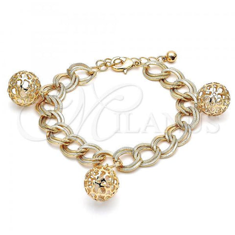 Oro Laminado Charm Bracelet, Gold Filled Style Chunky Design, with White Cubic Zirconia, Polished, Golden Finish, 03.331.0180.08