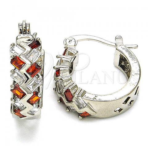 Rhodium Plated Small Hoop, with Garnet and White Cubic Zirconia, Polished, Rhodium Finish, 02.210.0296.6.15