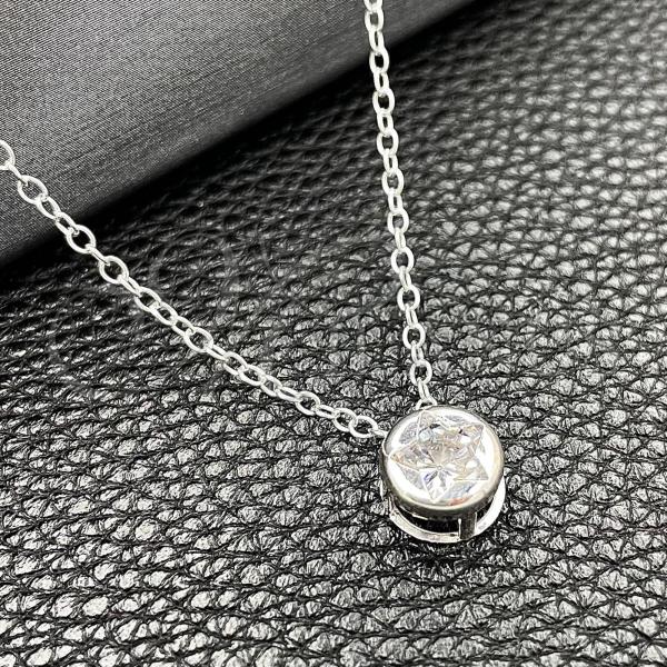 Sterling Silver Fancy Necklace, Star and Rolo Design, with White Cubic Zirconia, Polished, Silver Finish, 04.401.0021.18