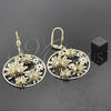 Oro Laminado Dangle Earring, Gold Filled Style Flower Design, with White Cubic Zirconia, Polished, Golden Finish, 5.070.012